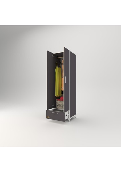 Kenzlife gardırop 2 kapaklı kapılı çekmeceli şebboy 168x50x42 gri ayaklı gardolap dolap