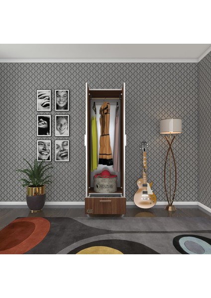Kenzlife gardırop 2 kapaklı kapılı çekmeceli şebboy 168x50x42 cvz ayaklı gardolap dolap