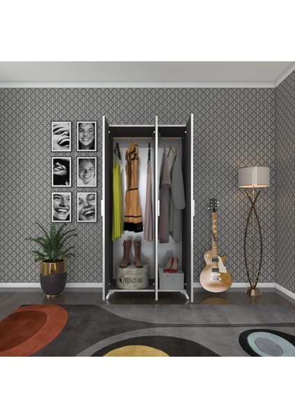 Kenzlife gardırop 3 kapaklı kapılı menekşe 168*80*42 gri ayaklı gardolap dolap
