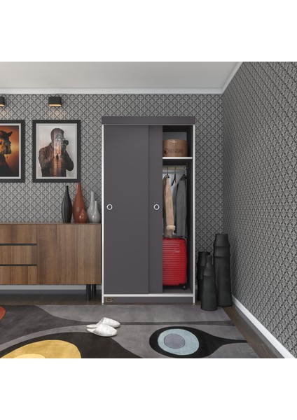 Kenzlife gardırop sürgülü kapaklı kapılı karanfil090 gri gardolap dolap