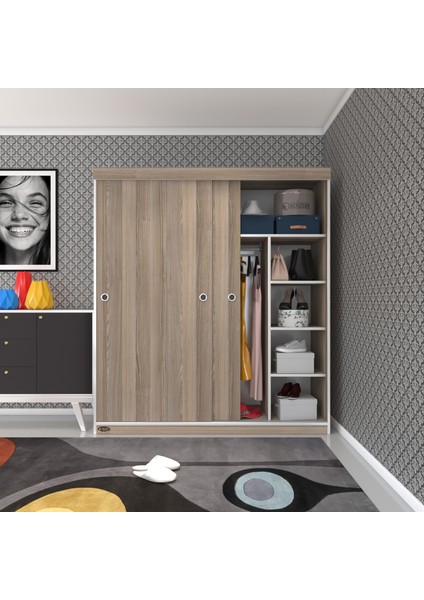 Kenzlife gardırop sürgülü kapaklı kapılı 160 papatya crd gardolap dolap