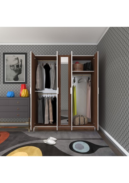 Kenzlife gardırop 5 kapaklı kapılı 150 lilyum cvz aynalı gardolap dolap