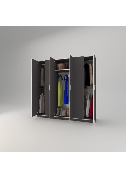 Kenzlife gardırop 6 kapaklı kapılı anemon 180*180*42 gri gardolap dolap modelleri