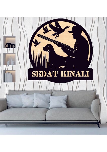 Kişiye Özel Avcı Av Köpeği Tüfek Temalı Ahşap Duvar Tablo