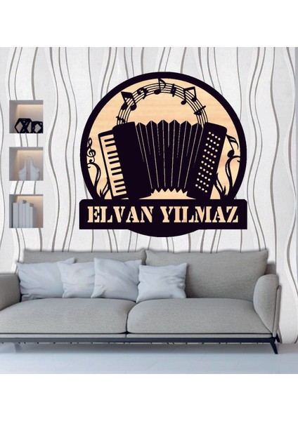 Kişiye Özel Akordeon Müzisyen Temalı Ahşap Duvar Tablo