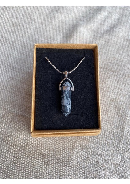 Benekli Obsidyen Taşı Pandül Kolye