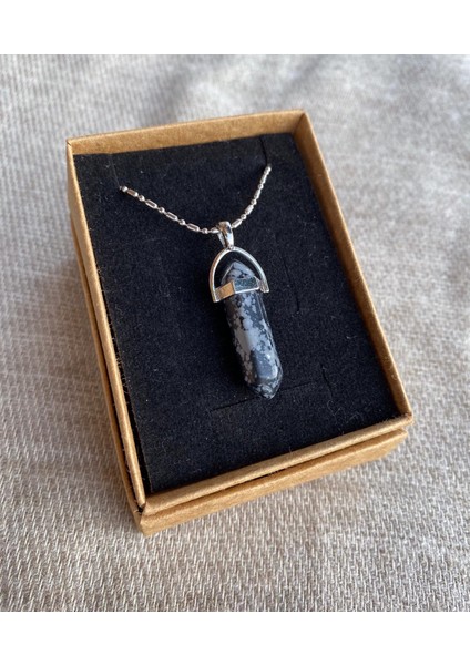 Benekli Obsidyen Taşı Pandül Kolye