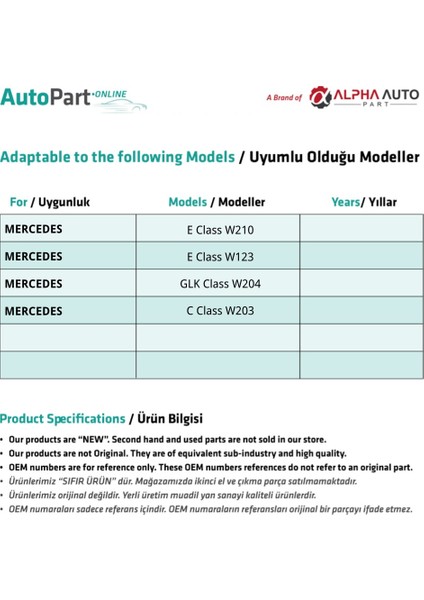 Mercedes E Class W210-W123 Için Davlumbaz Klipsi-10'lu