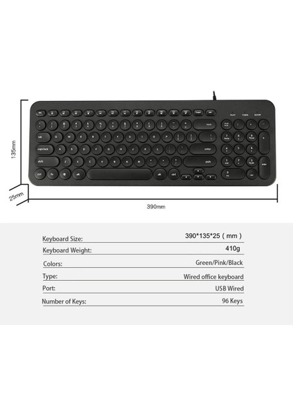 Ince Klavye Multimedya Kablolu USB 96 Anahtar Ofis Klavyesi Açık Yeşil (Yurt Dışından)