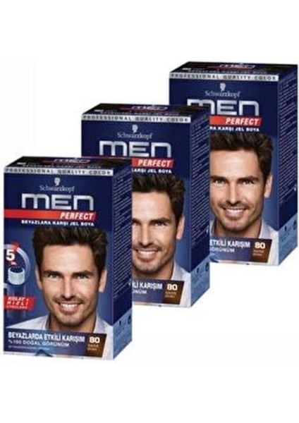 Men Perfect Erkek Saç Boyası 80 Kahve Siyah 3 Adet (Yeni Ambalaj)