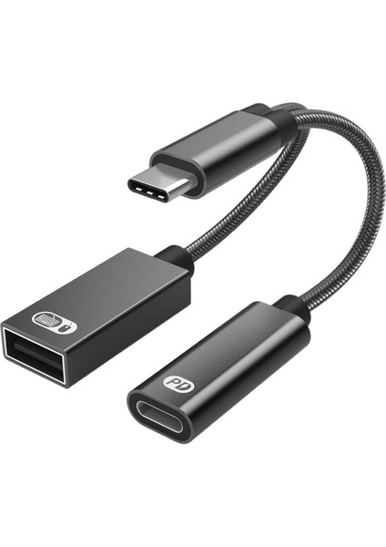 USB Otg Adaptörü Örgülü Naylon Kordon Pd 60W Şarj Kablosu Otg Bağlantı Noktası ve Dişi Siyah (Yurt Dışından)