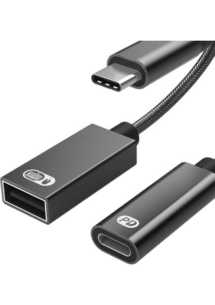 USB Otg Adaptörü Örgülü Naylon Kordon Pd 60W Şarj Kablosu Otg Bağlantı Noktası ve Dişi Siyah (Yurt Dışından)