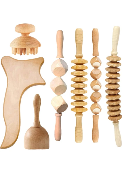 7pcs Ahşap Masaj Araçları Vücut Masaj Roller Gua Sha Alet Sıyırıcı (Yurt Dışından)