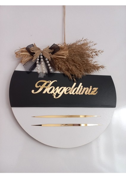 Hoşgeldiniz Yazılı Aynalı Pleksi Dekoratif Dış Kapı Süsü Ahşap Kapı Süsü