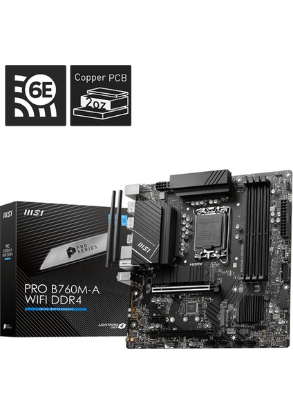 Msı Pro B760M-A Wıfı Ddr4 Soket 1700 Ddr4 5333(OC) Pcı-E ,m.2 Usb3.2 Hdmı,dp 1x 2.5g Lan wı-Fı 6e Matx
