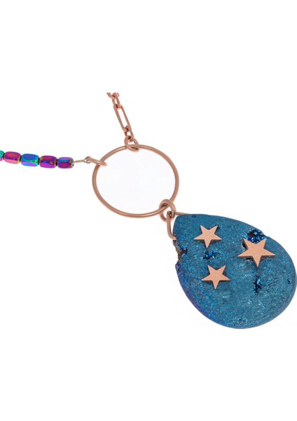 Kadın Yıldız Detay Lav Taşı Gümüş Zincir Kolye