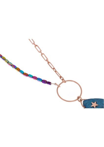 Kadın Yıldız Detay Lav Taşı Gümüş Zincir Kolye fiyatları