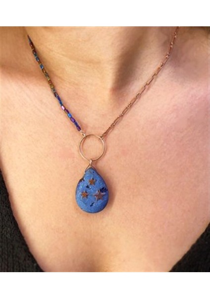 Kadın Yıldız Detay Lav Taşı Gümüş Zincir Kolye modelleri