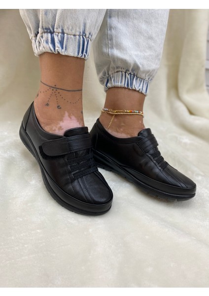 Gerçek Deri Ortopedik Cırtlı Önü Lastikli Siyah Kadın Ayakkabı (7679) - Siyah - 39 - ST00698-SİYAH-39 fiyatları