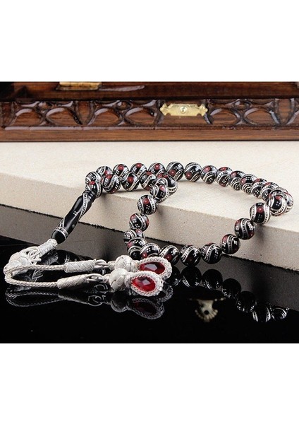 Çeşmi Bülbül Işlemeli Kazaz Püsküllü Erzurum Oltu Taşı Tesbih