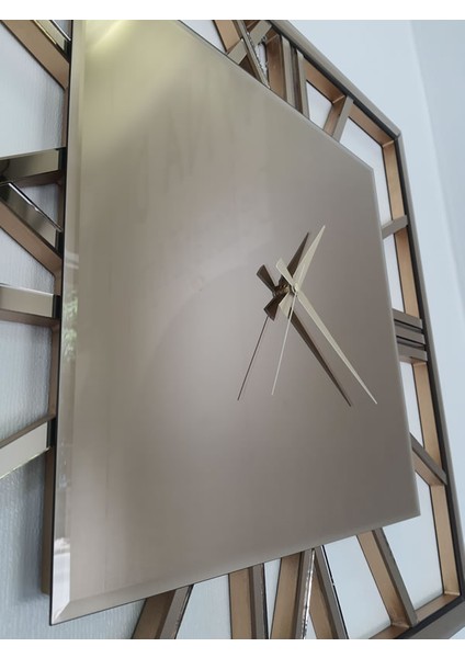 Ayna Denizi Time Golden Model Bronz Renk 70 Cm x 70 Cm Dekoratif Aynalı Duvar Saati