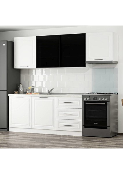 240 cm Mebran C + Alm. Füme Cam Mutfak Dolabı Beyaz 240-MCACB2