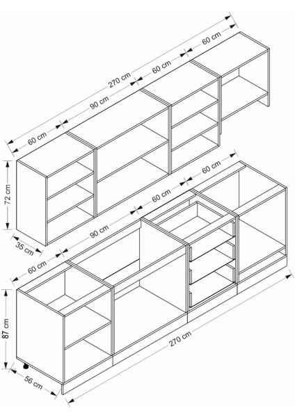 270 cm Mebran C + Alm. Füme Cam Mutfak Dolabı Beyaz 270-MCACB1 indirimleri