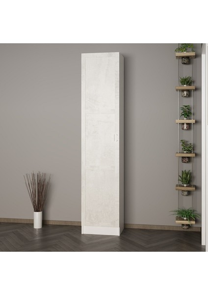 Kale 210 cm 1 Kapaklı 1b Raf Portmanto Beyaz Eskitme Beyaz