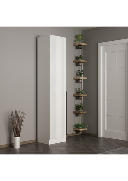 Kale 210 cm 1 Kapaklı 1b Raf Portmanto Beyaz Mebran Çizgili Beyaz