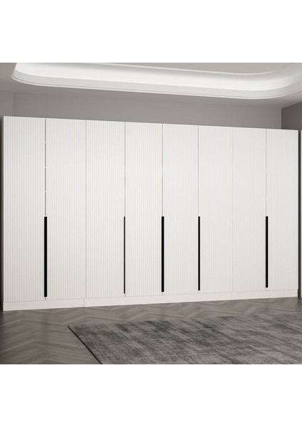 Kale 210 cm 8 Kapaklı 6b Raf Portmanto Beyaz Mebran Çizgili Beyaz