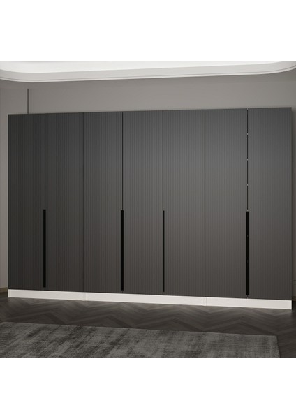 Kale 210 cm 7 Kapaklı 5b Raf Portmanto Beyaz Mebran Çizgili Antrasit