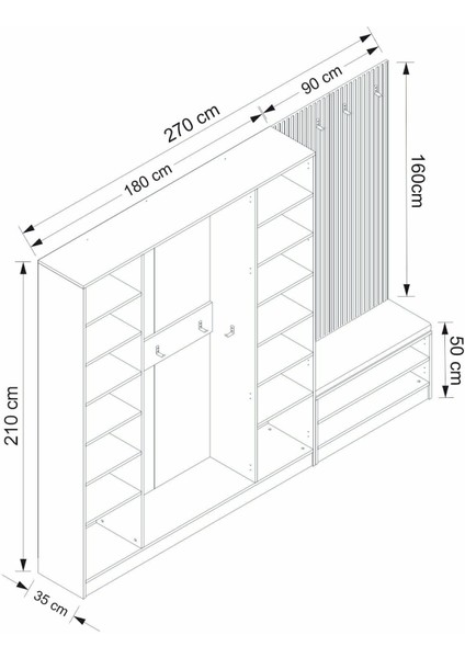 Kale Dekor Panel 4 Kapaklı 2b Raf Portmanto + Ayakkabılık Minderli Beyaz Beyaz