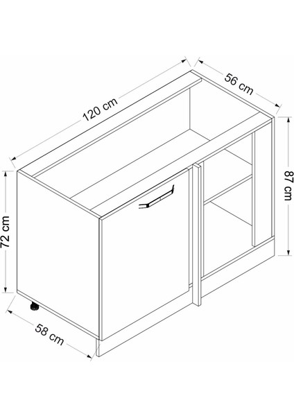 Mutfak Modül Alt 1K1R 120CM Köşe Dolap Byz Mebran C Byz