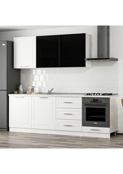 240 cm Mebran C + Alm. Füme Cam Mutfak Dolabı Beyaz 240-MCACB3