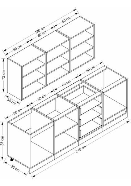 240 cm Mebran C + Alm. Füme Cam Mutfak Dolabı Beyaz 240-MCACB3 indirimleri