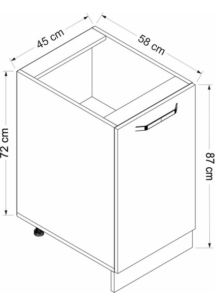 Mutfak Modül Alt 1K1R 45CM Dolap Byz Mebran C Byz