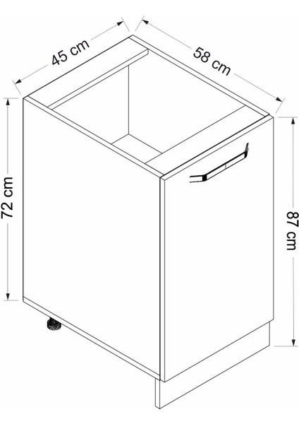 Mutfak Modül Alt 1K1R 45CM Dolap Byz Mebran C Antrasit