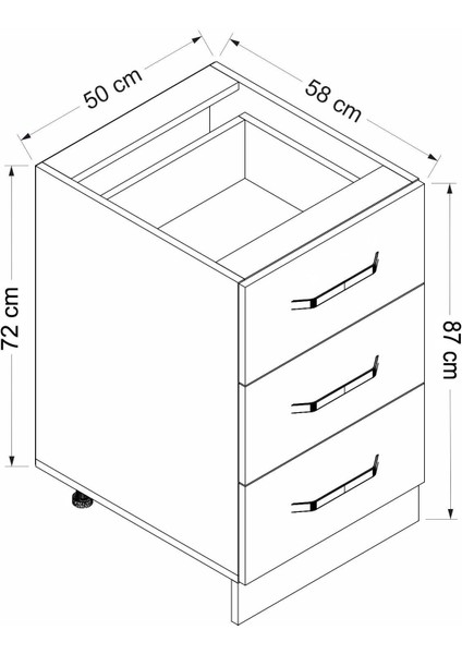 Mutfak Modül Alt 3ç Nray 50CM Dolap Byz Mebran C Byz