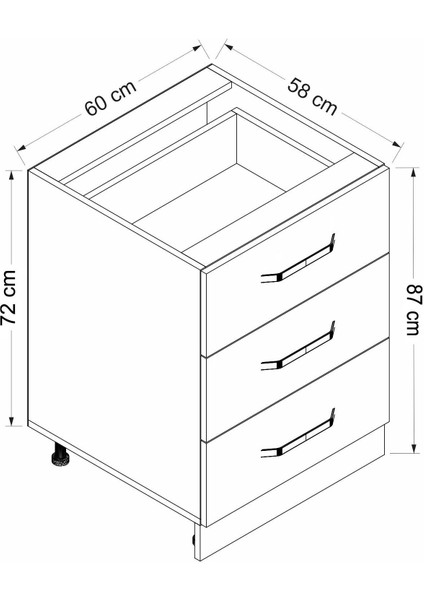 Mutfak Modül Alt 3ç Nray 60CM Dolap Byz Mebran C Byz