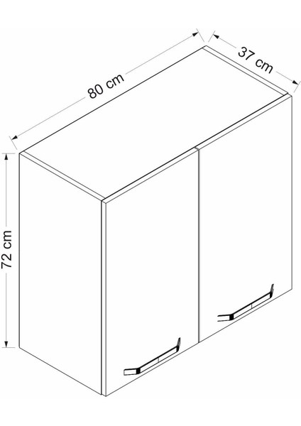 Mutfak Modül Üst 2DK1R 80CM Dolap Byz Aliminyum Füme Cam