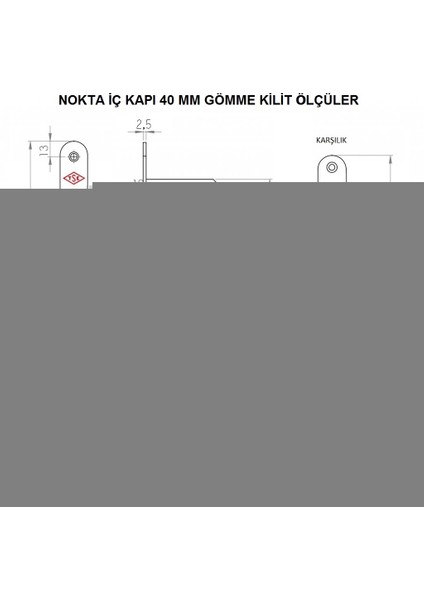 Nokta 40 mm Oval Nikel Gömme Oda Kapı Kilidi