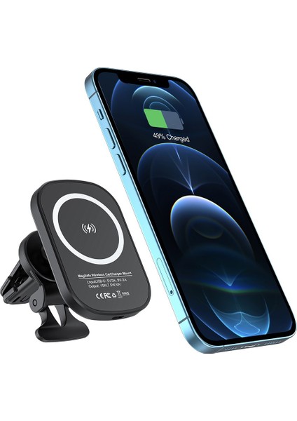 MTK Moveteck Apple Iphone Araç Içi Manyetik Izgaralık Telefon Tutucu 15 Wolt Hızlı Şarj Charge Mount