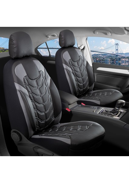 seat Leon Uyumlu Lüks Deri Oto Koltuk Kılıfı Tam Takım Clas Siyah-Füme
