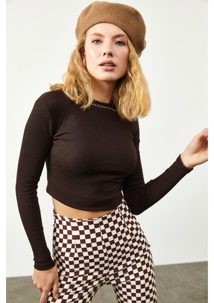 Kahverengi Zincir Detaylı Kaşkorse Bluz 2KXK2-45721-18 fiyatları