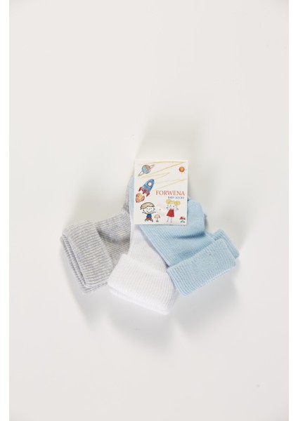 Baby Socks 3'lü Paket Bebek Renkli Pamuklu Dikişsiz Kıvırmalı Soket Çorap