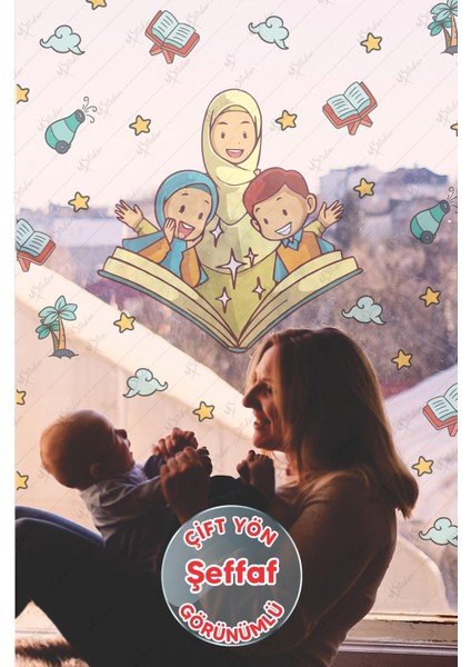 Ramazan Ayı Temalı Cam Duvar Süsleri Hoşgeldin Ramazan Sticker Seti -Şeffaf