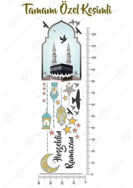 Hoşgeldin Ramazan Cam Duvar Sticker - Kabe Kuşlar ve Fener Figürlü Duvar Cam Sticker - Şeffaf fiyatları