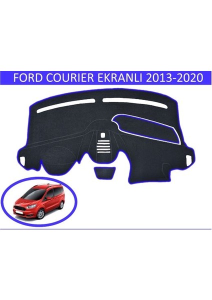 2013-2020 Modellerine Uygun Ekranlı Ford Courier Torpido Koruma Halısı Siyah Kenar Renk Mavi