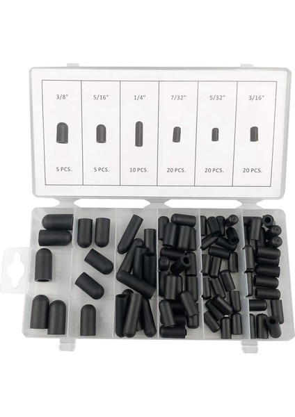 80PCS Siyah Kauçuk Vakum Kapak Çiftlik /32 "ila 3/8" 6 Boyutlar modelleri