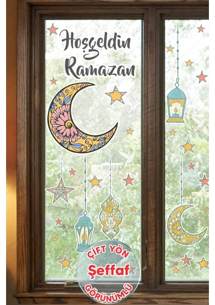 Hoşgeldin Ramazan Sticker Seti Ramazan Kandilleri Hilal ve Yıldız Figürlü-Şeffaf